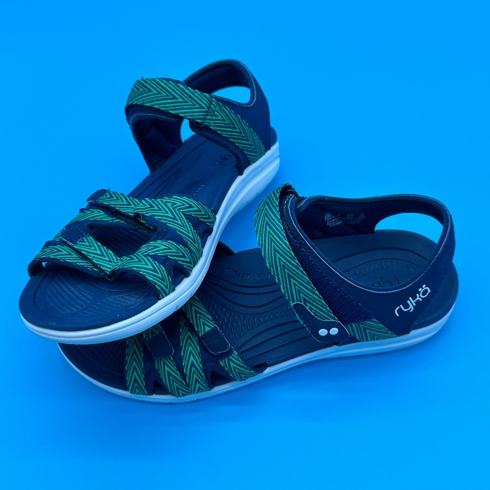 Ryka Savannah SPORT SANDALS‎ Navy Green adjustable Strap Comfort Footbed